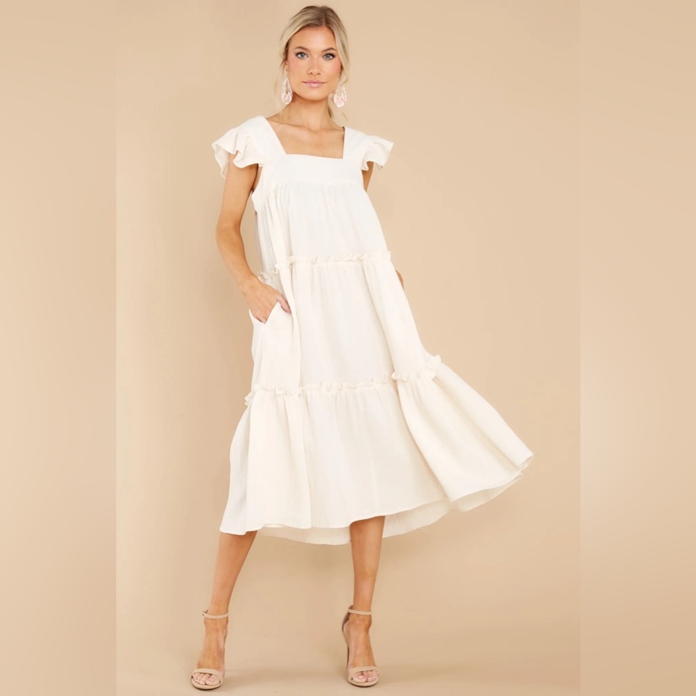 *Red Dress Boutique Let The Sun Beam Ivory Midi Dress Size L* Maternity option!